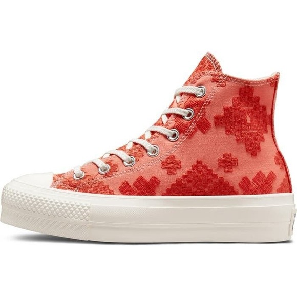 Converse Women Sz  10.5 CTAS Lift Hi Embroidery A02233C Bright Mantra‎ Orange - Picture 7 of 9